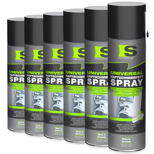 Spraytive 6 x 500ml Universal Haftschmierfett-Spray Schmierfett & Kriechöl für Auto Gelenke Lager & Scharniere hochviskoses Sprühfett Seilfett & Polfett Korrosionsschutz - Made in Germany