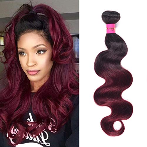 WOME 8A Ombre Brazilian Hair Bundles 100% Unprocessed Virgin Human Hair 1 Bundle Body Wave Ombre Burgundy Red Hair Weaves Extensions (18", Color 1b/99J)