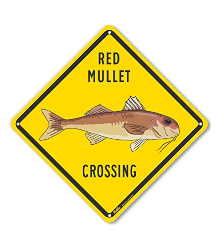 Panneau routier Red Mullet Crossing en aluminium jaune de 10x10 pouces