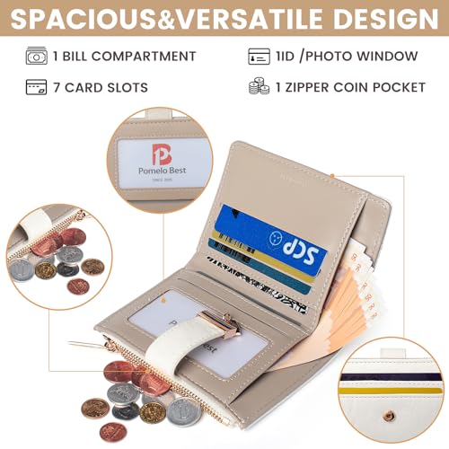 Image of Pomelo Best Wallet Women Bifold Leather Wallets for Women Credit Card Holder with ID Window Zipper Coin Pocket White