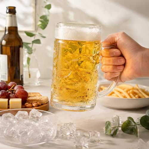 Image of WRINGO Beer Mugs Set of 2, 450ML Glass Mug with Handle, Large Big Heavy Mugs for Freezer, Multipurpose Mugs, Dishwasher & Microwave Safe (BR-05)