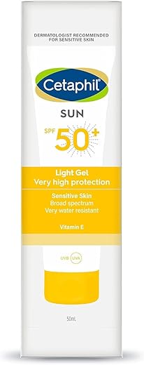 Cetaphil Combination Skin Sun Spf 50 Sunscreen, Very High Protection Light Gel, Water Resistant, Vitamin E, 50 Ml, Pack Of 1