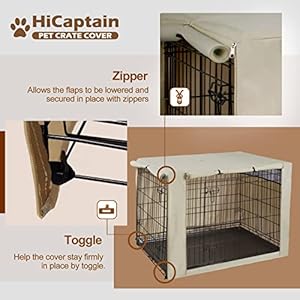 HiCaptain Polyester Dog Crate Cover – Durable Windproof Pet Kennel Cover for Wire Crate Indoor Outdoor Protection (30 inches, Light Tan)