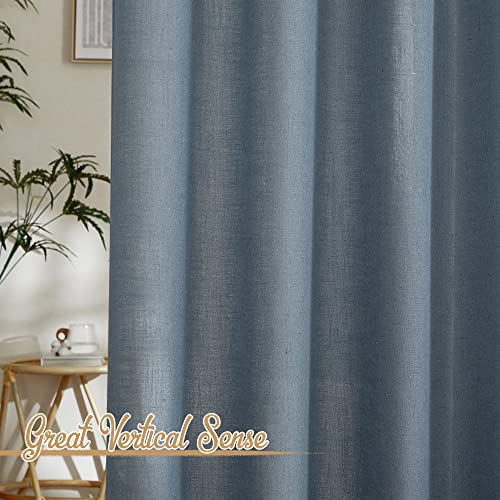 NICETOWN Linen Blend Stone Blue Curtains for Living Room, Grommet Flax Burlap Drapes Semi Sheer Privacy with Light Filtering Window Treatments for Bedroom, W52 x L84, 2 Panels