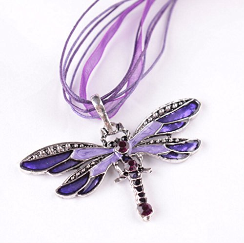 AKOAK Fashion Creative Bohemian Jewelry Ethnic Multi-layer Chain Colorful Enamel Dragonfly Pendant Necklace（Purple）4