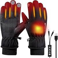 Yaskyly USB Heated Gloves Men Women Touchscreen Hands Warmer Gloves Electric Heated Mitten Waterproof 3 Speed Heating Gloves Laptop Glove USB Heated Fingers Back of Hands Mitten for Winter Gift