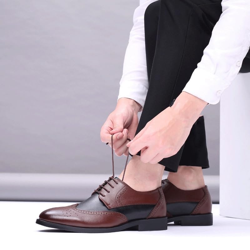 Men's Business Shoes Two Tone Color Matching Lace-up Brogues Breathable Dress2