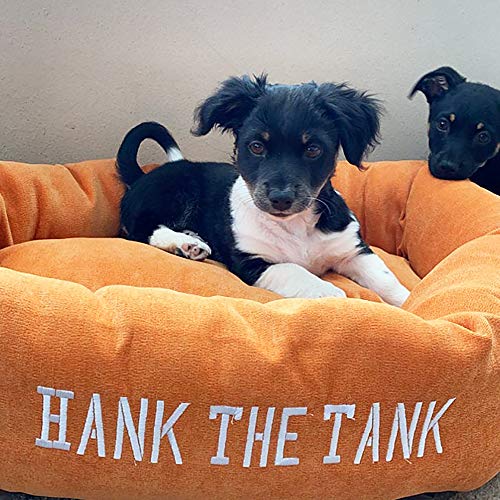 Image of Majestic Pet Personalized Bagel Dog Bed - Machine Washable - Soft Comfortable Sleeping Mat - Durable Supportive Cushion Custom Embroidered - Available Replacement Covers - Extra Large Orange