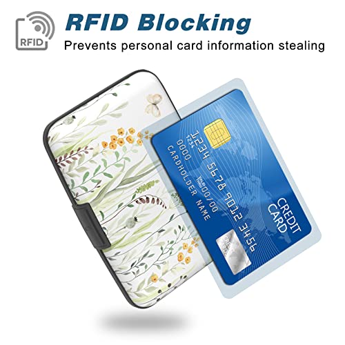 Image of Credit Card Holder, Mini Aluminum Card Wallet RFID Blocking Slim Metal Hard Card Case for Women Men, Butterfly Flowers