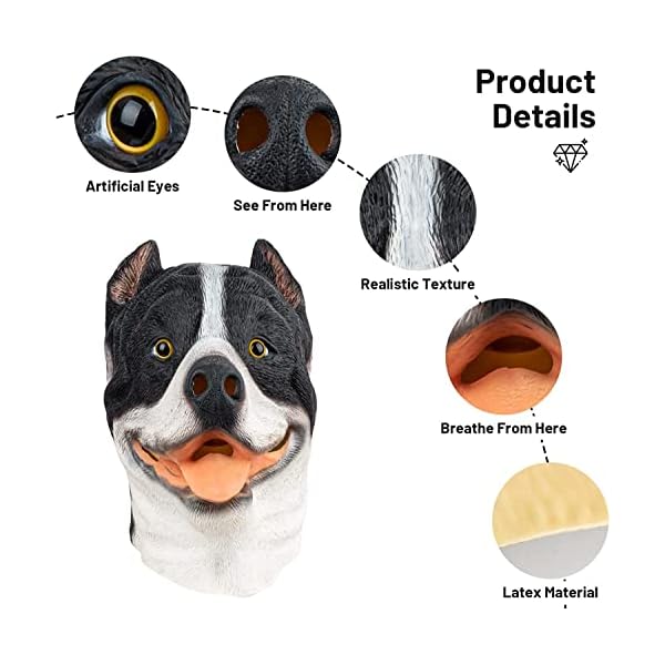 Partyhop pitbull dog mask animal latex full head mask fancy dress for halloween costume party - image 5