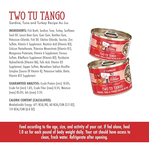 Image of Weruva Cats in The Kitchen, Two Tu Tango with Sardine, Tuna & Turkey Au Jus Cat Food, 6oz Can (Pack of 24)