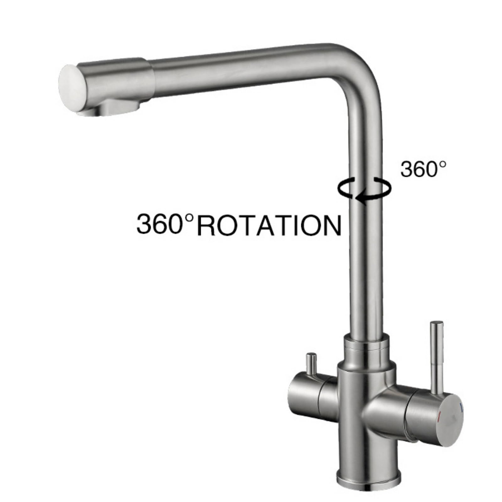 Grifo Cocina 3 Vias Osmosis Oro Cepillado Grifo Osmosis 3 Vias Acero Inoxidable con Dos Asas Giratorio de 360° Mezclador Agua Fría y Caliente