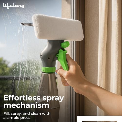 Image of Lifelong 3-in-1 Spray Mop | Clean Shave Car Window Cleaner, Glass Wiper for Mirror & Stove | Refillable Bottle & Reusable Microfiber Pads - Streak-Free Shine