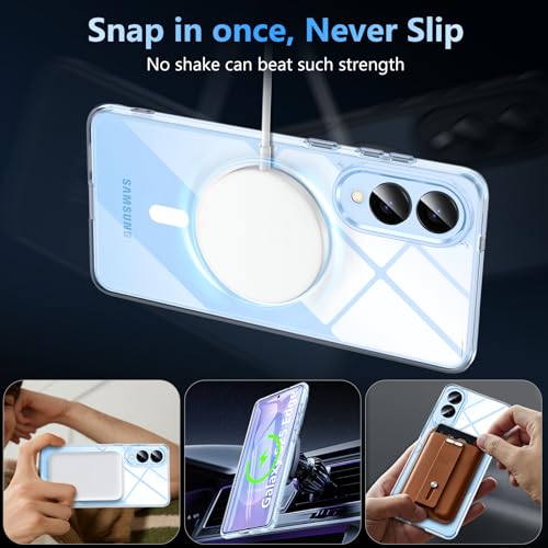 Image of OWKEY for Samsung Galaxy S25 Edge Case 6.7'', Magnetic S25 Edge Case for Magsafe with Tempered Glass Screen, [Shockproof Military] Transparent Back Slim Bumper Cover Phone Case Galaxy s25 Edge, Clear