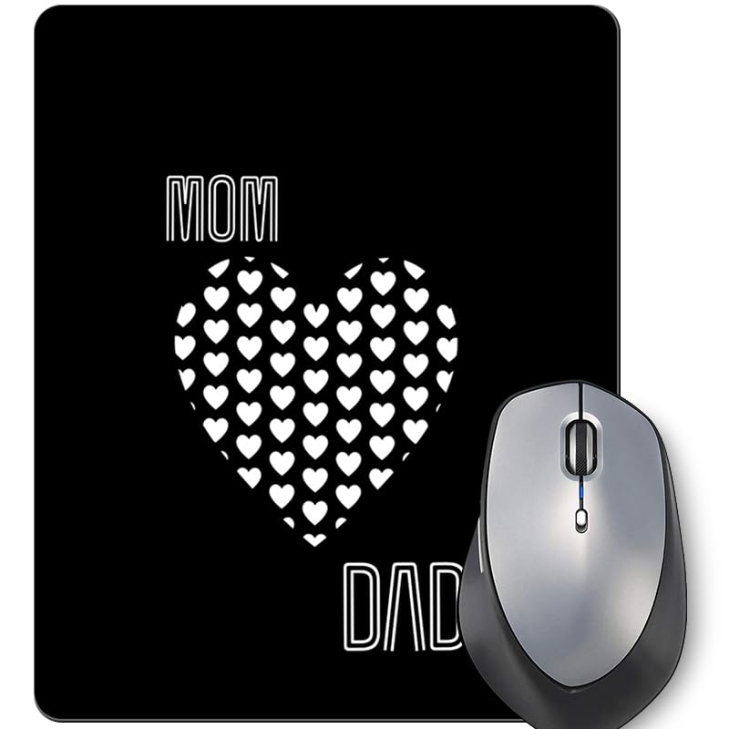 DASM UNITED Laptop PC Printed Mouse Pad Anti-Slip Rubber Base Water Resistant Suitable for Gaming Home Office Smooth Control Durable Laser Optical Mouse Compatible - Mom Dad Love B&W