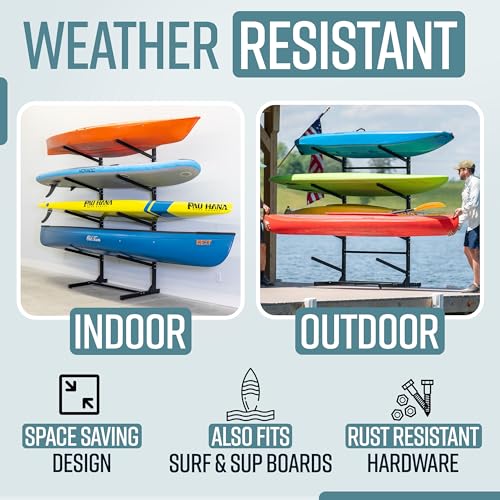 Image of Teal Triangle Adjustable Freestanding Kayak Storage Rack, Holds 8 Kayaks