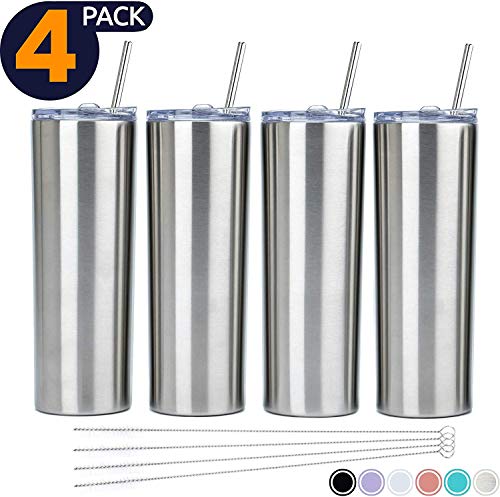 SKINNY TUMBLERS (4 pack) 20oz Stainless Steel Double Wall Insulated Tumblers with Lids