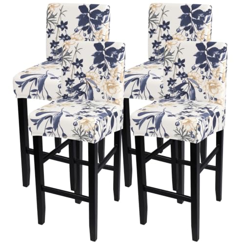 Image of SearchI Bar Stool Covers Set of 4, Stretch Washable Barstool Seat Covers, Counter Height Chair Covers for Kitchen Dining Room Cafe (Blue Flower)