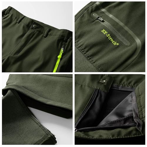 SANMIO Herren Wanderhose Zip Off Atmungsaktiv Arbeit Hosen Softshellhose Outdoor Sommer Funktionshose Trekkinghose Entfernbar Schnell Trockend (mit Gürtel) Grün, 3XL