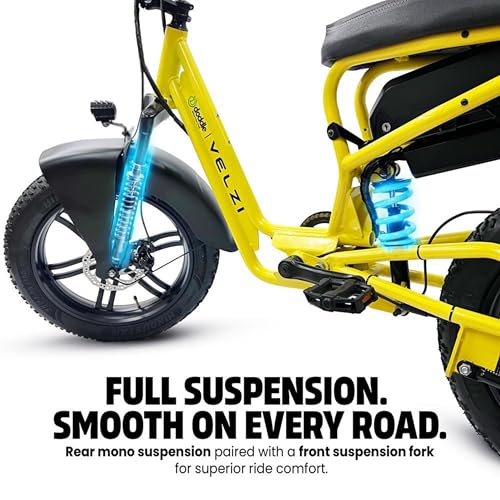Image of Velzi Electric Cycle for Adults | Fat Tyre E-Bike | Dual Suspension | 25 km /h Top Speed | Comfortable Upright Ride | Stylish Urban Commuter Electric Bicycle (Canary Yellow)