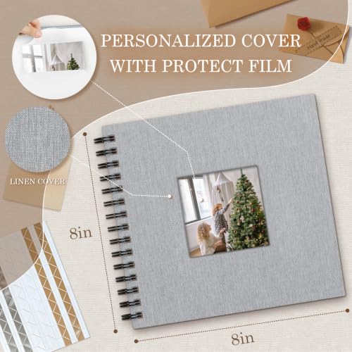 Álbum de fotos DIY Popotop de lino, 8x8 pulgadas, 60 páginas, tapa dura kraft, con ventana personalizable para fotos, ideal para álbumes de boda, bebé, viajes y aniversarios miniatura 3