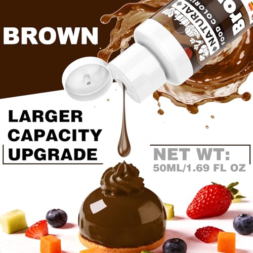 Image of Brown Natural Food Coloring - 50ml Plant Based Food Dye, No FD&C & Artificial Dyes, Gluten-Free, Food-Grade, Vibrant Liquid Colors for Icing, Baking, Cake Decorating, Frosting, Fondant, Slime - 1.69 Fl.Oz Bottles