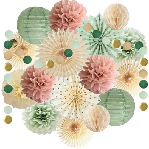 Décorations de fête vert sauge et rose sauge, décorations de fête en papier pour femmes et filles, anniversaire, fête prénatale, fête prénuptiale