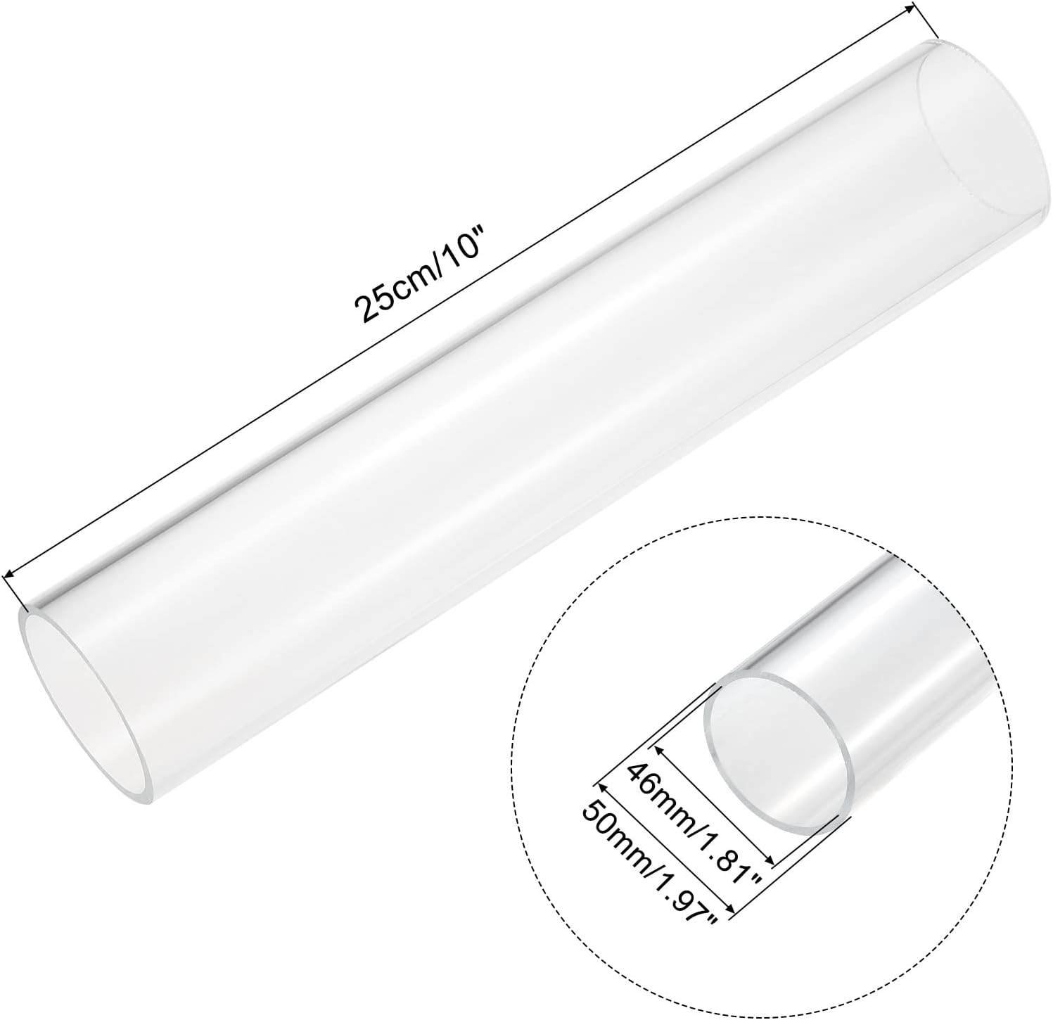 MECCANIXITY Acrylic Pipe Clear Rigid Round Tube 46mm(1.8") ID 50mm(2") OD 10" for Lamps and Lanterns, Water Cooling System 2pcs