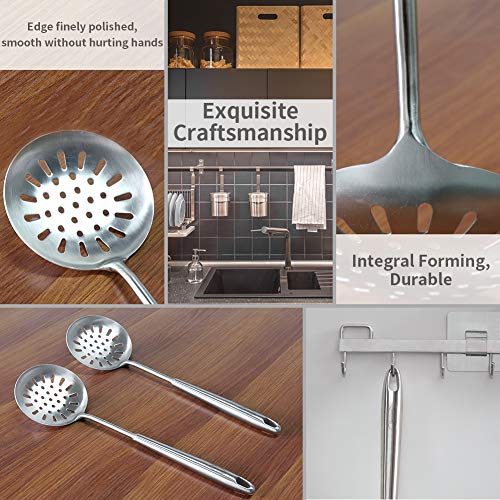 Image of Newness Slotted Spoon, [Rustproof, Heat Resistance, Integral Forming] Durable 304 Stainless Steel Skimmer Spoon with Vacuum Ergonomic Round Handle, Cooking Strainer Spoon for Kitchen, 15.47 Inches
