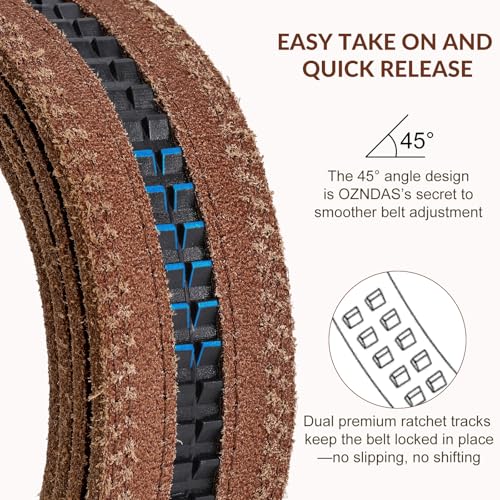 Mens Belts Leather, Full Grain Leather Handmade Belt with Bull Ratchet Buckle, 100% Italian Real Solid Top genuine Leather Dress Belts, Brown4