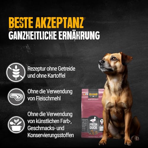 BELCANDO MASTERCRAFT Hundefutter trocken Fresh Duck, 2,2kg, Trockenfutter für Hunde mit Ente, 80% Frischfleisch, getreidefrei, für alle Rassen, Made in Germany