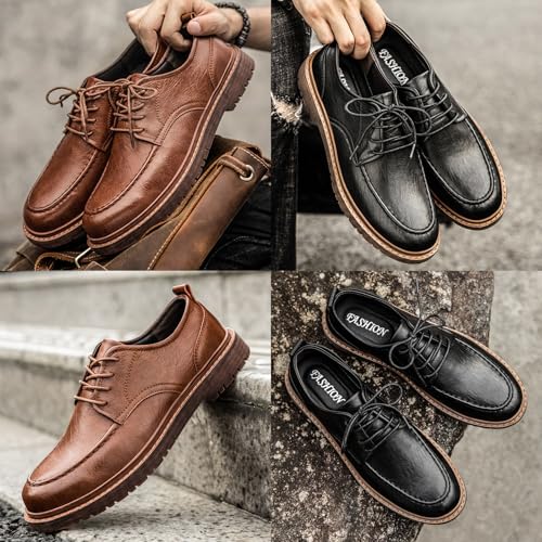 Men's Leather Oxford Dress Shoes,Vintage Modern Classic Luxury Lace-up Stacked Heel Business Work Formal Casual Shoes3