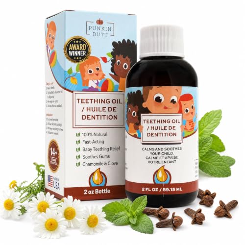 Image of Punkin Butt Teething Oil - 2 oz - 100% Natural, for Babies - Proprietary Blend Includes Chamomile, Sunflower, Peppermint, and Clove - Baby Teething Relief with No Added Chemicals (2 Ounce)