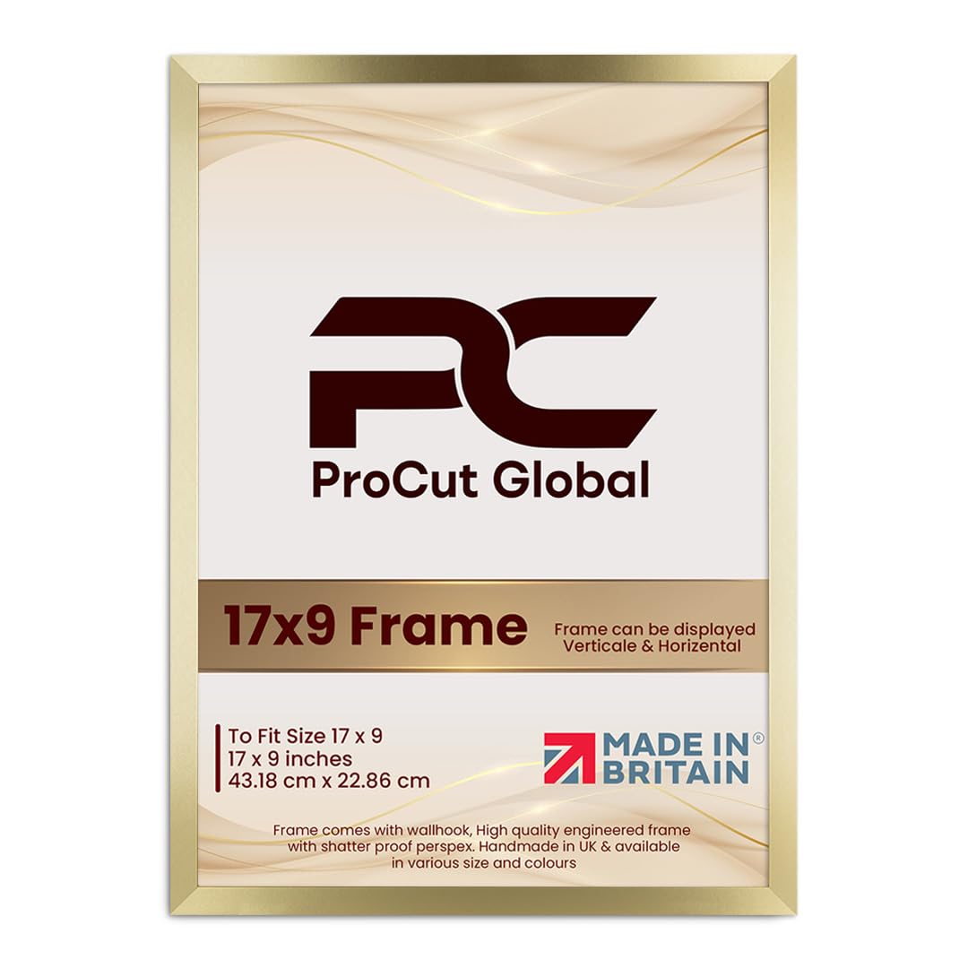 Procut Global 17X9 Gold Picture Frames - Modern Wooden Photo Frame with Shatterproof Perspex for Wall or Tabletop - Perfect for Posters, Certificates, Prints - Sizes & Colors Available