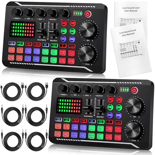 Image of 2 Pack Professional F998 Live Sound Card Audio Mixer Portable Podcast Audio Interface with Sound Effects & Voice Changer for Live Streaming, Recording, Gaming