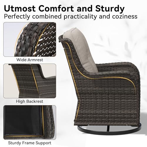 Image of 5 Piece Outdoor Wicker Patio Furniture Set, Outdoor Swivel Rocker Patio Chairs Set with Thickened Olefin Cushions, High Back and Deep Seating, Hand-Woven PE Rattan for Porch, Deck