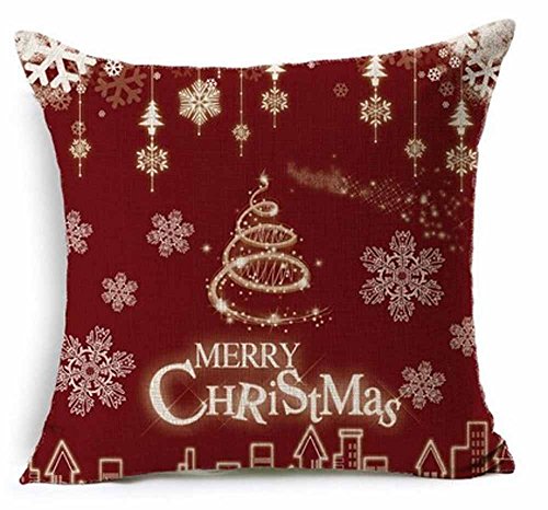 Cotton Linen Merry Christmas Gift Red Design Christmas Tree and Snowflake New Decorative Pillowcase Throw Pillow Cushion Cover Square 18