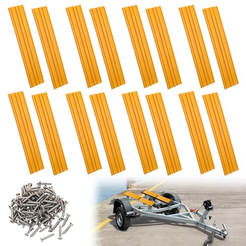 Fiwochic Yellow 16 Pack Boat Trailer Bunk Slides 3 x 15 x 0.25 Inches Marine Heavy Duty Boat Trailer Side Bunks with Screws Smoother Bunk Slides Pads for Easier Launching Loading