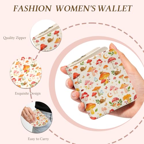 Image of Mushroom Wallet for Women, PU Leather Accordion Wallet, Zipper Coin Purse | Women's Mushroom Accordion Wallet, Credit Card Holder with 1 ID Window 14 Card Slots, Gift for Wife Daughter Ladies