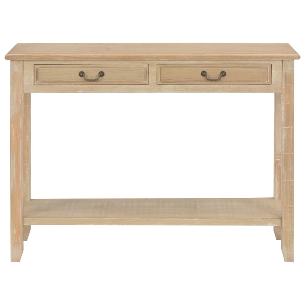 Consola clásica 110 x 35 x 80 cm, mesa auxiliar de madera de pino y MDF con 2 cajones y estantes, aparador para pasillo y salón, color madera natural