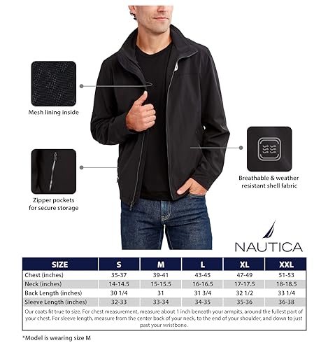 Nautica Men's Lightweight Windbreaker Stretch Athletic Outdoor Full Zip Bomber Golf Jacket 5