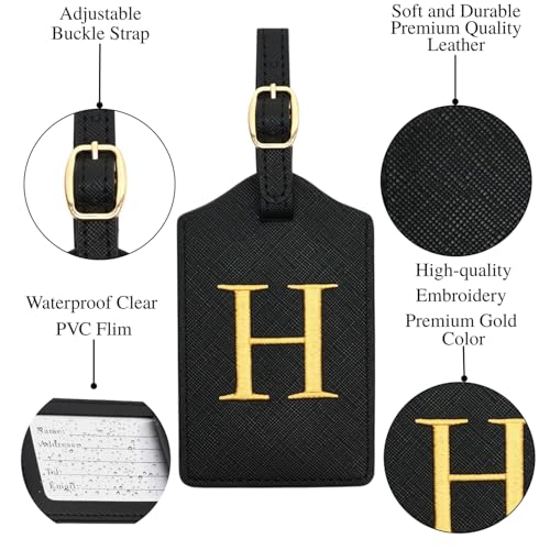 Image of Luggage Tag PU Leather for Suitcase Baggage Handbag Travel Bag Label Suitcase Tag Label Tag w. Name Card & Privacy Cover (H)