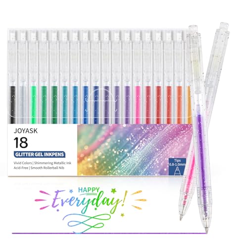 Joyask Retractable Glitter Gel Pens,18 Vibrant Colors