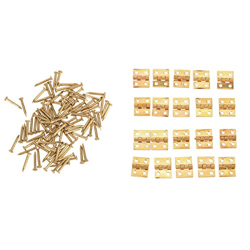 20Pcs Brass Hinges Mini Hinge 1cm*0.8cm for Small Furniture Jewelry Box Decorative Bag with 80 Screws, Bright Gold