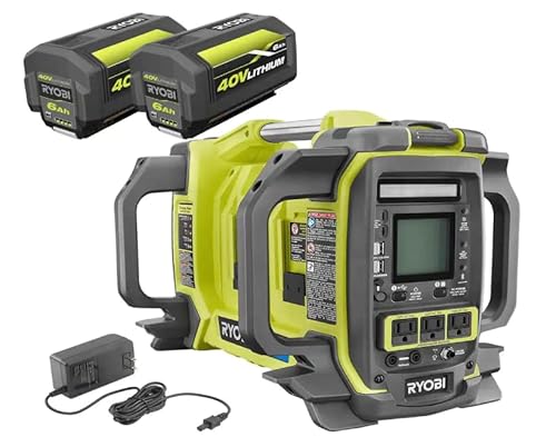 RYOBI - 40V 1800-Watt Portable Battery Power Station Inverter Generator and 4-Port Charger with (2) 6.0 Ah Batteries - RYi1802B6