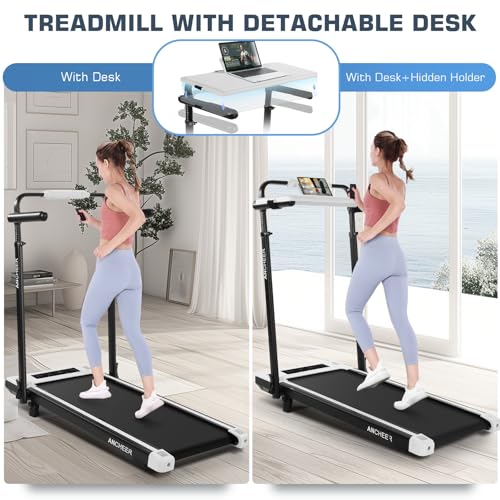Image of ANCHEER Walking Pad Treadmill with Incline&Adjustable Height,8 in 1 Under Desk Treadmills with Removable Desk Workstation,Foldable Treadmill for Home 350lbs Max,3 Types Control,Installation-Free(W)