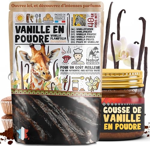Nabür – 40 gr Polvo de vainilla Bourbon de Uganda, Premium, sin agotar, no dulce, 100% natural, pastelería, postre, bebida