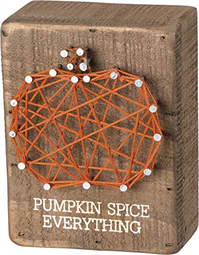 Primitives by Kathy Distressed Wood Slat Sign Pumpkin spice everything with Hand Strung Heart Wall Art Desk Decor for Home