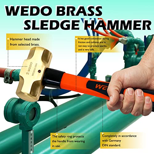 Wedo Brass Sledge Hammer With Fiberglass Handle, Die-Forged, Corrosion Resistant, Din Standard, 1Lb, 300Mm, 12" #TOP4