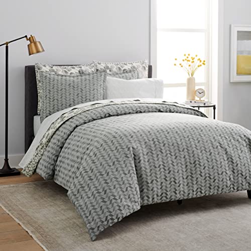 Scott Living Flynn Jacquard Cotton Sateen 3-Piece Duvet Cover And Sham Set | Full/Queen | Harbor Mist Gray Geometric | Designer Home Bedding | All Season | Modern | Sustainable | Breathable | Durable #TOP9